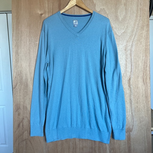 JCP Robin Egg Blue V-Neck Cotton/Cashmere Blend Sweater Large Tall LT - Picture 1 of 4